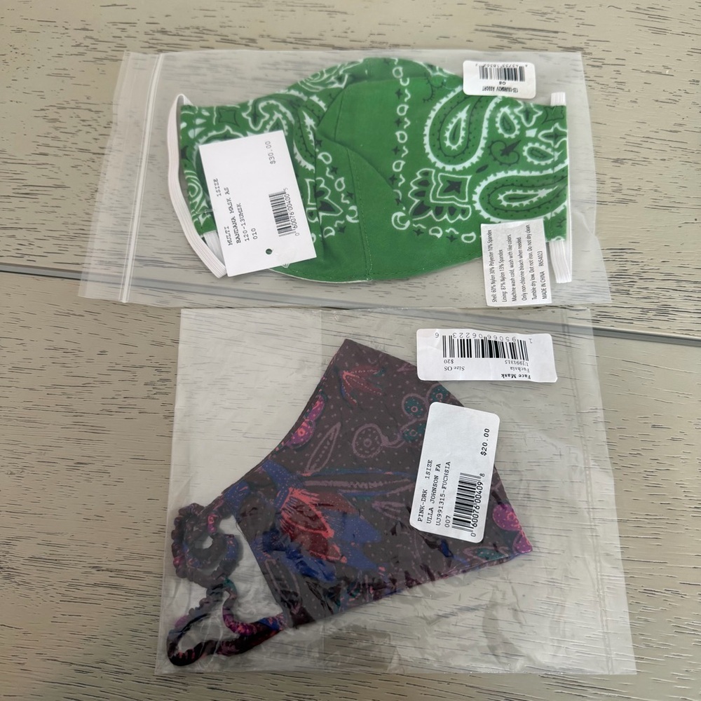 NWT Ulla Johnson Designer Face Masks Cotton Hospital Nursing Paisley